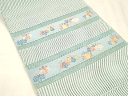 平和屋着物＊夏物 絽綴れ 八寸名古屋帯 横段草花文 金銀糸 逸品 DABD6731cm