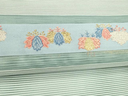 平和屋着物＊夏物 絽綴れ 八寸名古屋帯 横段草花文 金銀糸 逸品 DABD6731cm