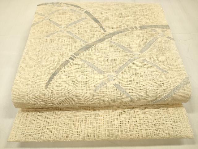 平和屋着物＊夏物 八寸名古屋帯 籬文 銀糸 正絹 逸品 DABD6732cm