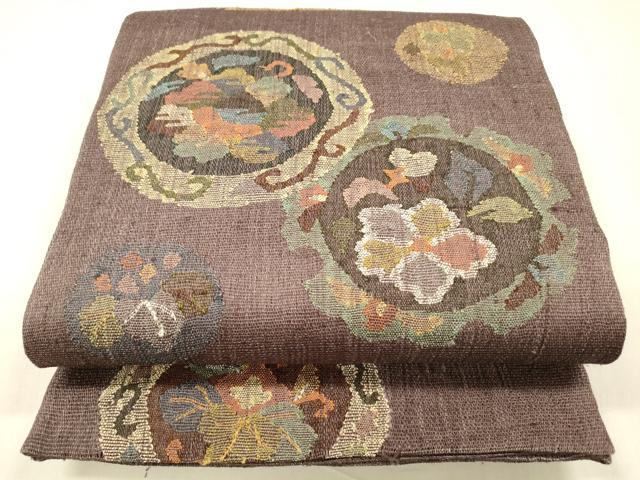 平和屋着物▽太鼓柄　本袋帯　スリーシーズン　春夏秋　すくい織　花唐草文　正絹　逸品　DABD6733cm