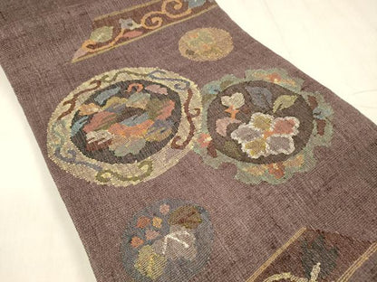 平和屋着物▽太鼓柄　本袋帯　スリーシーズン　春夏秋　すくい織　花唐草文　正絹　逸品　DABD6733cm