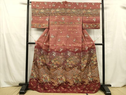 平和屋着物■訪問着　ふくれ織　花蝶文　金彩　正絹　逸品　DABD6738cm