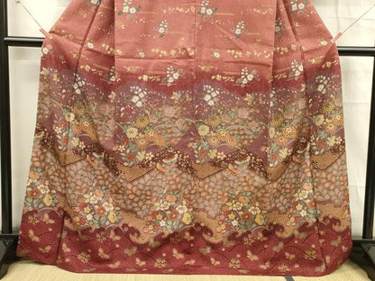 平和屋着物■訪問着　ふくれ織　花蝶文　金彩　正絹　逸品　DABD6738cm