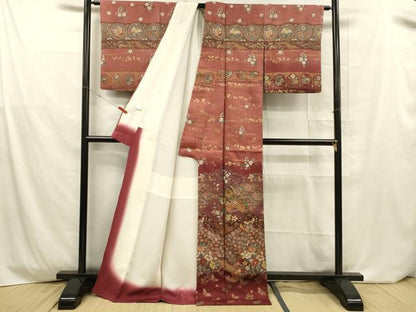 平和屋着物■訪問着　ふくれ織　花蝶文　金彩　正絹　逸品　DABD6738cm