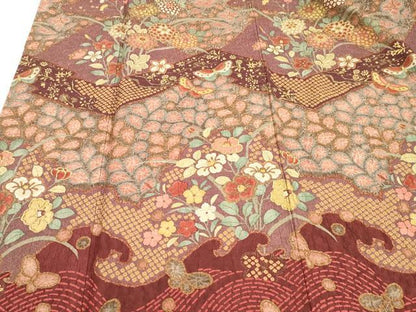 平和屋着物■訪問着　ふくれ織　花蝶文　金彩　正絹　逸品　DABD6738cm