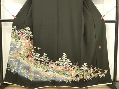 平和屋着物■豪華黒留袖 友禅 作家物 風景草花文 正絹 逸品 DABD6741cm