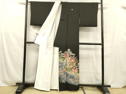 平和屋着物■豪華黒留袖 友禅 作家物 風景草花文 正絹 逸品 DABD6741cm
