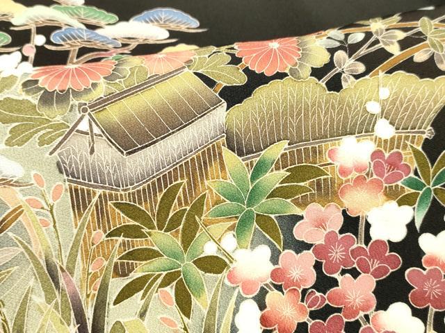 平和屋着物■豪華黒留袖 友禅 作家物 風景草花文 正絹 逸品 DABD6741cm
