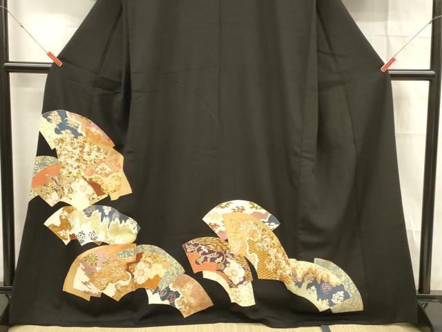 平和屋着物■豪華黒留袖　駒刺繍　地紙葡萄蔦の葉更紗花文　金彩　正絹　逸品　DABD6776cm