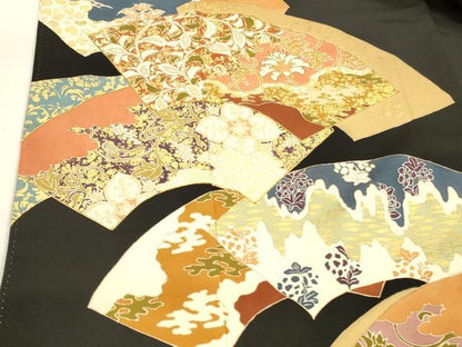 平和屋着物■豪華黒留袖　駒刺繍　地紙葡萄蔦の葉更紗花文　金彩　正絹　逸品　DABD6776cm
