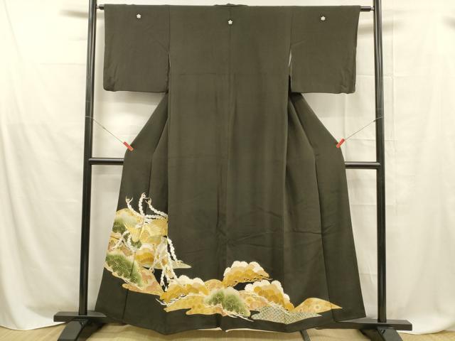 平和屋着物■豪華黒留袖　刺繍　鳳凰花唐草文　金銀彩　正絹　逸品　DABD6831cm