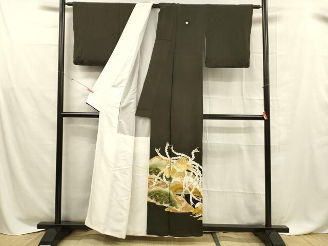 平和屋着物■豪華黒留袖　刺繍　鳳凰花唐草文　金銀彩　正絹　逸品　DABD6831cm
