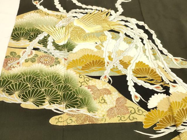 平和屋着物■豪華黒留袖　刺繍　鳳凰花唐草文　金銀彩　正絹　逸品　DABD6831cm