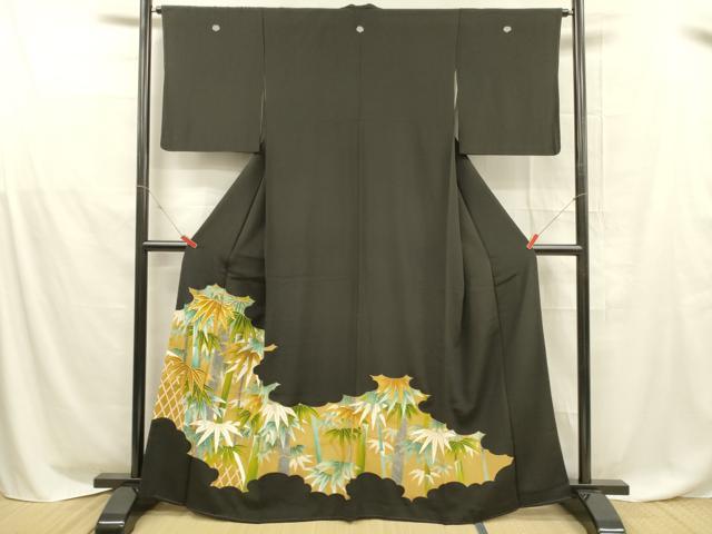 平和屋着物■豪華黒留袖　駒刺繍　笹竹文　金彩　正絹　逸品　DABD6833cm