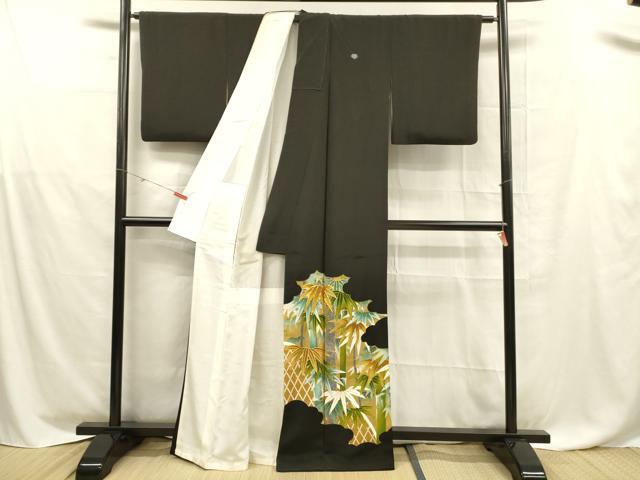 平和屋着物■豪華黒留袖　駒刺繍　笹竹文　金彩　正絹　逸品　DABD6833cm