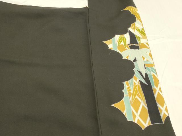 平和屋着物■豪華黒留袖　駒刺繍　笹竹文　金彩　正絹　逸品　DABD6833cm