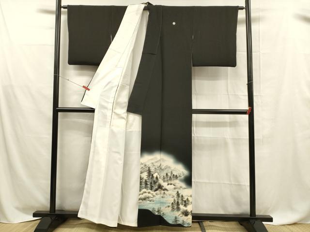 平和屋着物■豪華黒留袖　手描き　風景文　暈し染め　正絹　逸品　DABD6836cm