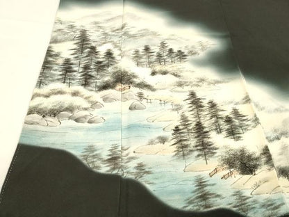 平和屋着物■豪華黒留袖　手描き　風景文　暈し染め　正絹　逸品　DABD6836cm