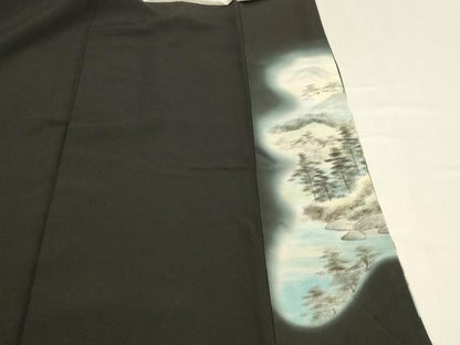 平和屋着物■豪華黒留袖　手描き　風景文　暈し染め　正絹　逸品　DABD6836cm