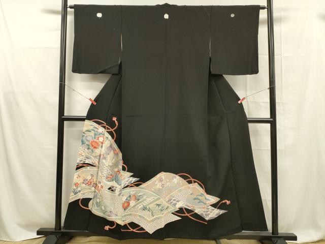 平和屋着物■豪華黒留袖　駒刺繍　飛鶴草花文　松竹梅　正絹　逸品　DABD6837cm