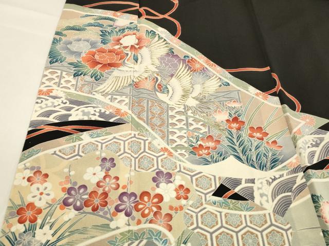 平和屋着物■豪華黒留袖　駒刺繍　飛鶴草花文　松竹梅　正絹　逸品　DABD6837cm