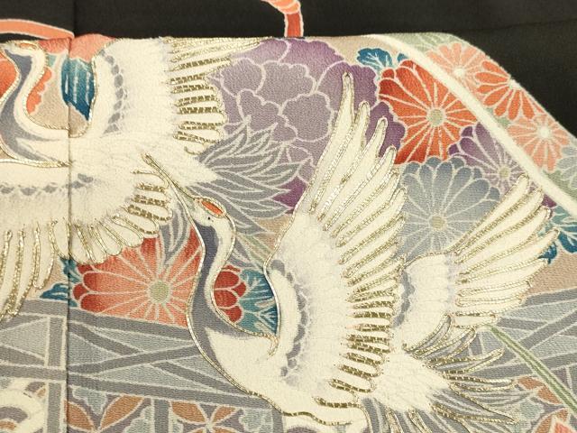 平和屋着物■豪華黒留袖　駒刺繍　飛鶴草花文　松竹梅　正絹　逸品　DABD6837cm