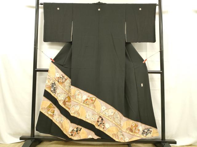平和屋着物■豪華黒留袖　作家物　鳳凰扇面花文　金彩　正絹　逸品　DABD6838cm