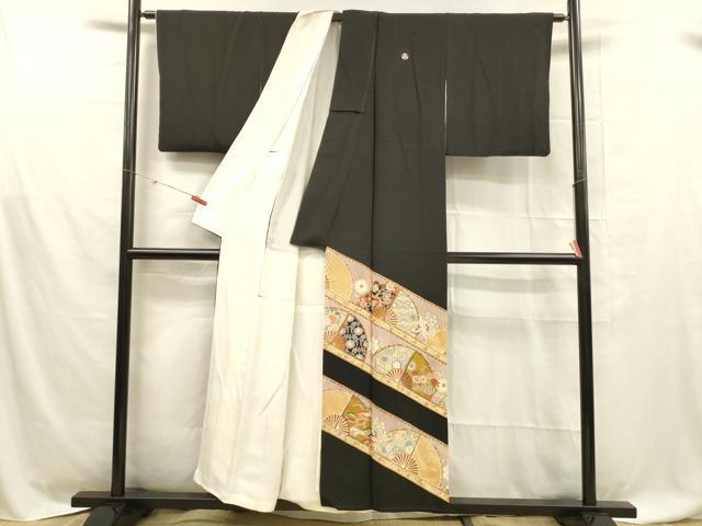 平和屋着物■豪華黒留袖　作家物　鳳凰扇面花文　金彩　正絹　逸品　DABD6838cm