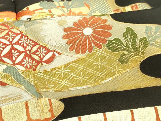 平和屋着物■豪華黒留袖　駒刺繍　尾長鳥梅松文　金銀彩　正絹　逸品　DABD6840cm
