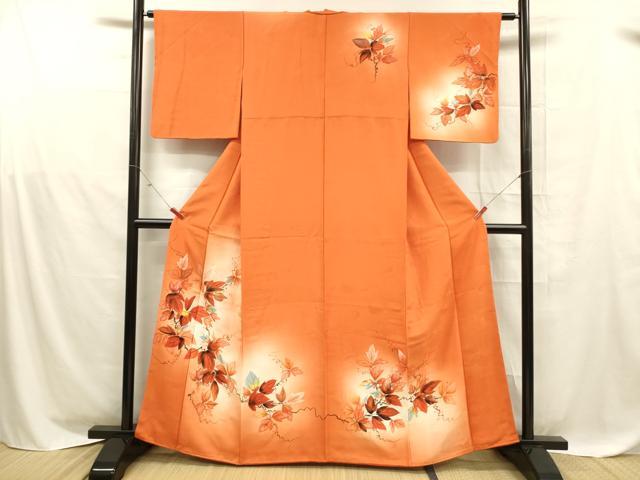 平和屋着物■訪問着　手描き　蔦の葉文　暈し染め　正絹　逸品　DABD6843cm
