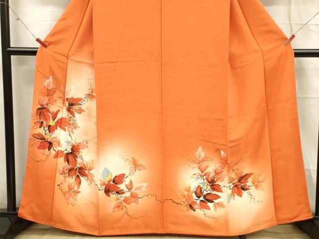 平和屋着物■訪問着　手描き　蔦の葉文　暈し染め　正絹　逸品　DABD6843cm