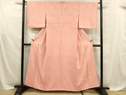平和屋着物■上質な色無地　流水花地紋　紅梅色　正絹　逸品　DABD6852cm