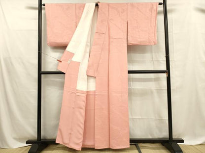 平和屋着物■上質な色無地　流水花地紋　紅梅色　正絹　逸品　DABD6852cm