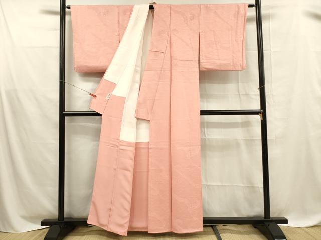 平和屋着物■上質な色無地　流水花地紋　紅梅色　正絹　逸品　DABD6852cm