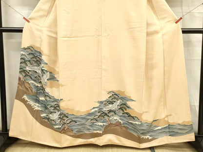平和屋着物■豪華色留袖　刺繍　飛鶴流水松文　金銀彩　正絹　逸品　DABD6857cm