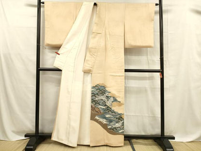 平和屋着物■豪華色留袖　刺繍　飛鶴流水松文　金銀彩　正絹　逸品　DABD6857cm