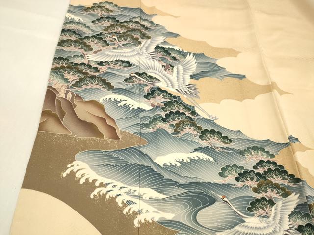 平和屋着物■豪華色留袖　刺繍　飛鶴流水松文　金銀彩　正絹　逸品　DABD6857cm
