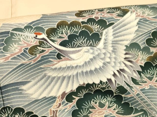 平和屋着物■豪華色留袖　刺繍　飛鶴流水松文　金銀彩　正絹　逸品　DABD6857cm