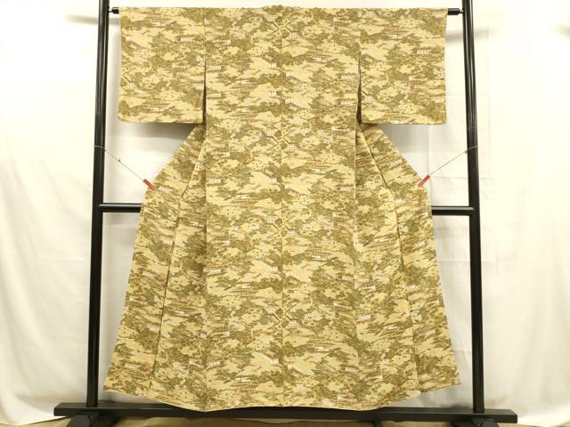 平和屋着物■上質な小紋　風景草花文　鬼しぼ縮緬　正絹　逸品　DABD6864cm