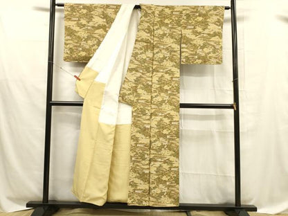 平和屋着物■上質な小紋　風景草花文　鬼しぼ縮緬　正絹　逸品　DABD6864cm