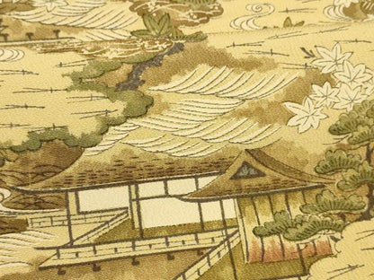 平和屋着物■上質な小紋　風景草花文　鬼しぼ縮緬　正絹　逸品　DABD6864cm