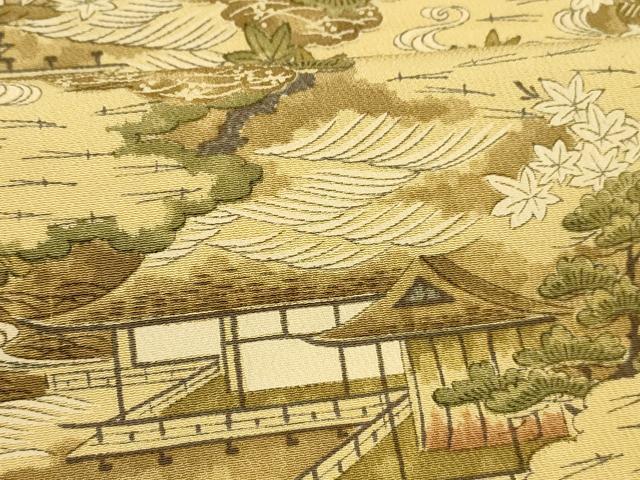 平和屋着物■上質な小紋　風景草花文　鬼しぼ縮緬　正絹　逸品　DABD6864cm