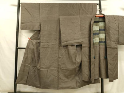 平和屋着物■男性　本場大島紬　アンサンブル　格子　正絹　逸品　DABD6867cm