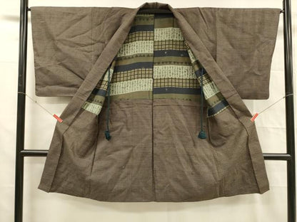 平和屋着物■男性　本場大島紬　アンサンブル　格子　正絹　逸品　DABD6867cm