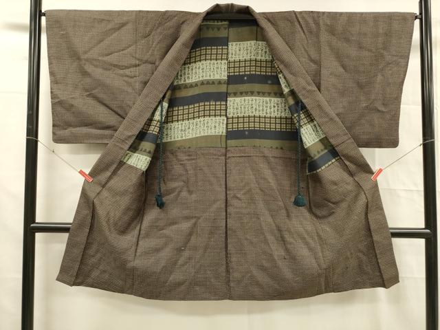 平和屋着物■男性　本場大島紬　アンサンブル　格子　正絹　逸品　DABD6867cm