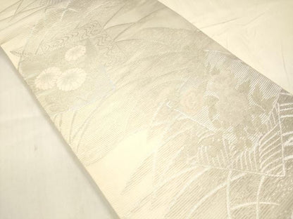 平和屋着物＊夏物 六通柄袋帯 流水草花文 銀糸 正絹 逸品 DABD6870cm