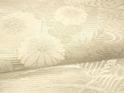 平和屋着物＊夏物 六通柄袋帯 流水草花文 銀糸 正絹 逸品 DABD6870cm