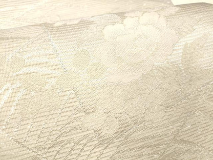 平和屋着物＊夏物 六通柄袋帯 流水草花文 銀糸 正絹 逸品 DABD6870cm