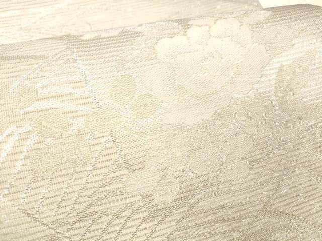 平和屋着物＊夏物 六通柄袋帯 流水草花文 銀糸 正絹 逸品 DABD6870cm
