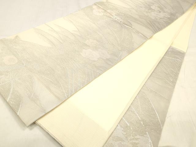 平和屋着物＊夏物 六通柄袋帯 流水草花文 銀糸 正絹 逸品 DABD6870cm